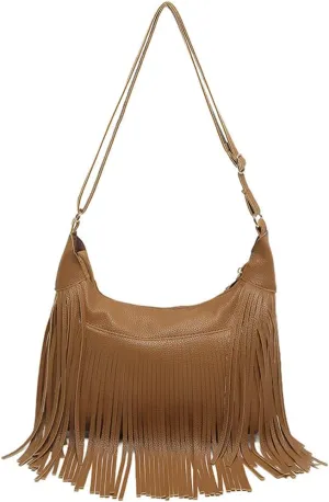 Molodo Shoulder Bags for Women Retro PU Leather Tassel Hobo Bag Purse Fashion Bohemian Crossbody Bag Handbag