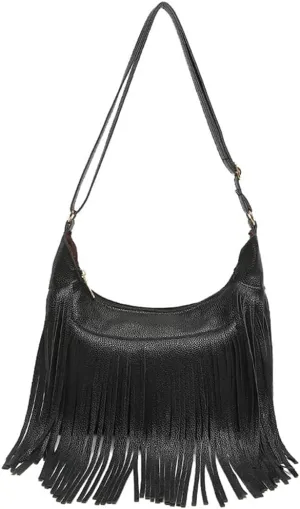 Molodo Shoulder Bags for Women Retro PU Leather Tassel Hobo Bag Purse Fashion Bohemian Crossbody Bag Handbag