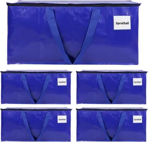 Moving Bags, 93L Extra Large Storage Bags with Zippers & Handles, Waterproof Totes for Storage Clothes, Bedding & Blankets, Collapsible Packing Bags with Clear Tag Pocket - 93L, 5 Pack, Blue