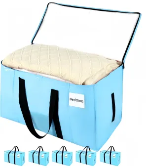 Moving Bags Heavy Duty Blue, 6 Pack Thick Material 180GSM Extra Large Moving Bags with Zippers & Handles, Reusable Storage Totes for Space Saving Waterproof Large Totes for Packaging