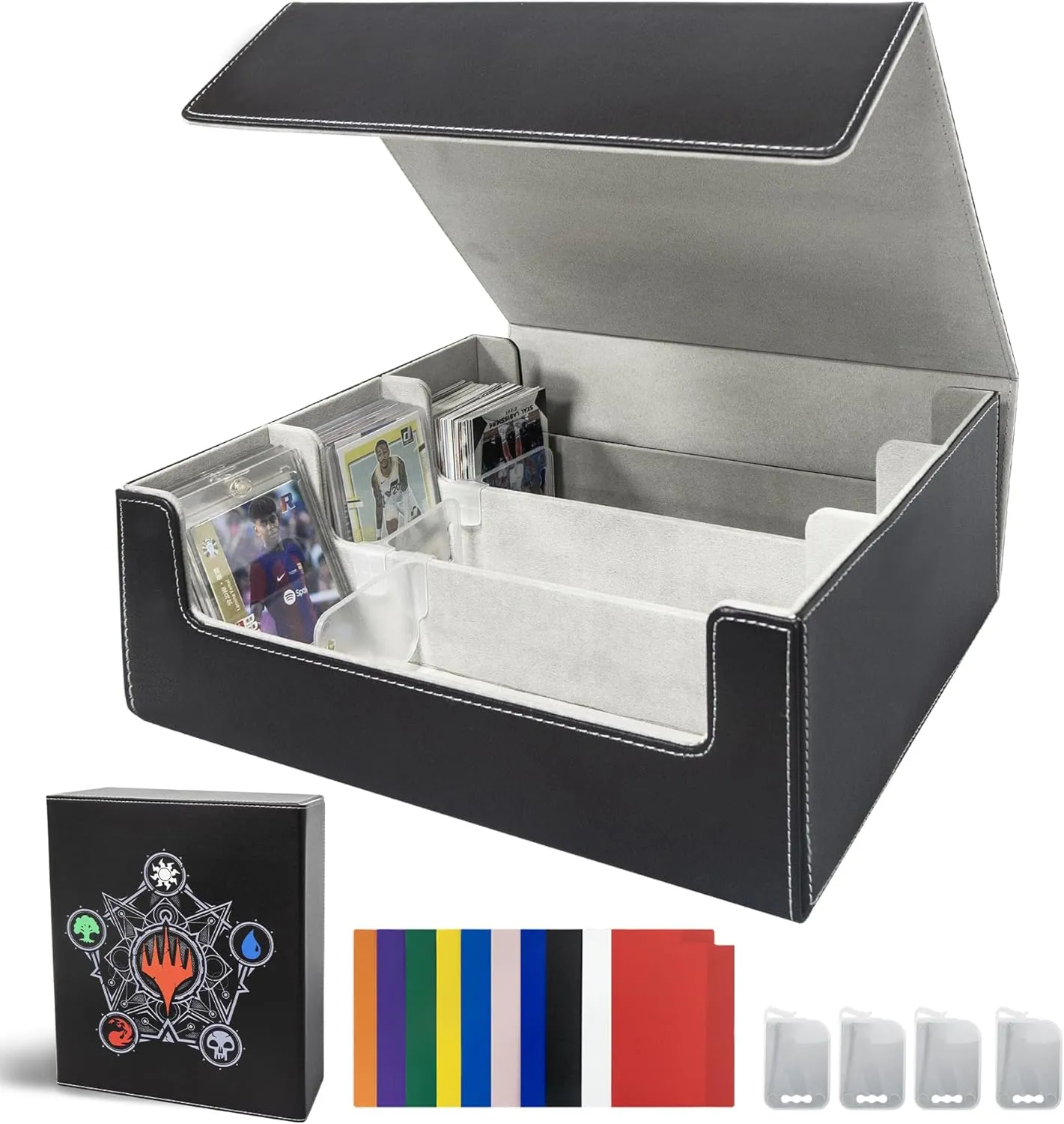 MTG Card Deck Box - 2400  Card Storage Box with 4 Supporters & 10 Colorful Dividers for Magic The Gathering Cards,TCG Deck Box fit Toploaders Magnetic Holder