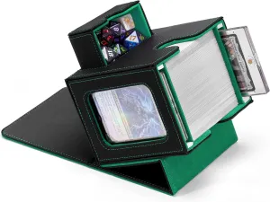 MTG Commander Deck Box with Dual Commander Display, Patented Card Deck Box Fits 100 Double-Sleeved Cards, MTG Card Case with Dice Tray, 2 Dividers, 2 Magnetic Holders, Black & Green