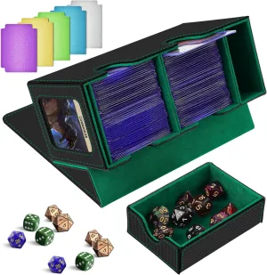 MTG Deck Box with Commander Display,Holds 300  Single-Sleeved Cards,Double Deck Case for TCG/CCG,Fits 90  Top Loader Sleeves,Includes Dice Tray,5 Dividers & 1 Hard Sleeve