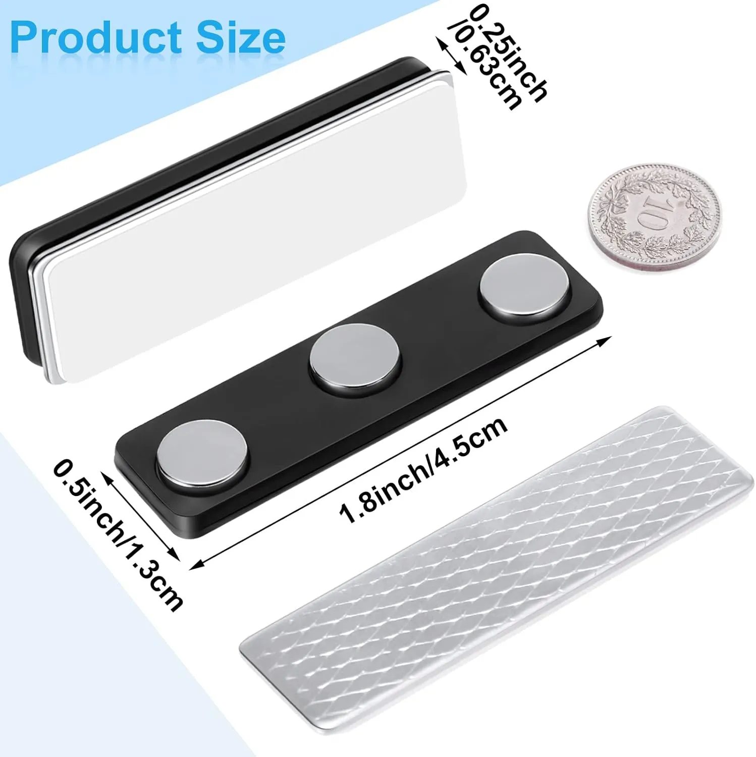 Mtlee 100 Packs Name Tag Magnets Magnetic Name Badge Holders ID Fastener Clip with 3 Neodymium and Adhesive Backing for Uniform Jackets(Black)