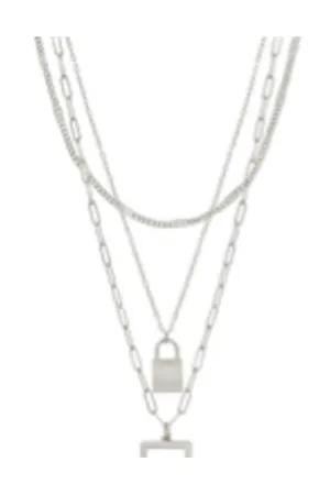 Multi Chain Necklace w/ Charm Lock