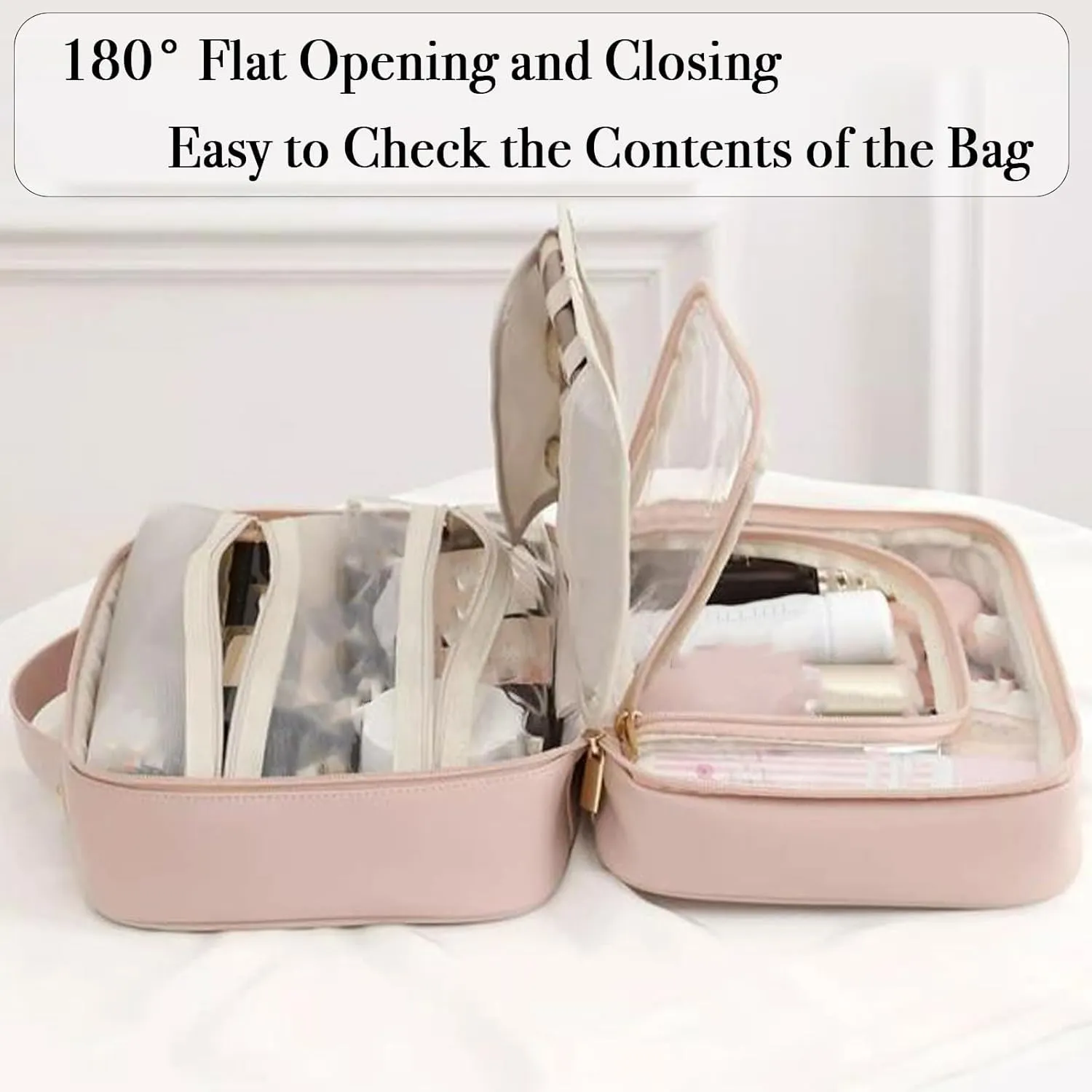 Multi-Compartment Toiletry Cosmetics Bag, Pu Leather Portable Storage Bag, Makeup Bag Large Travel Cosmetic Bags for Women (White)