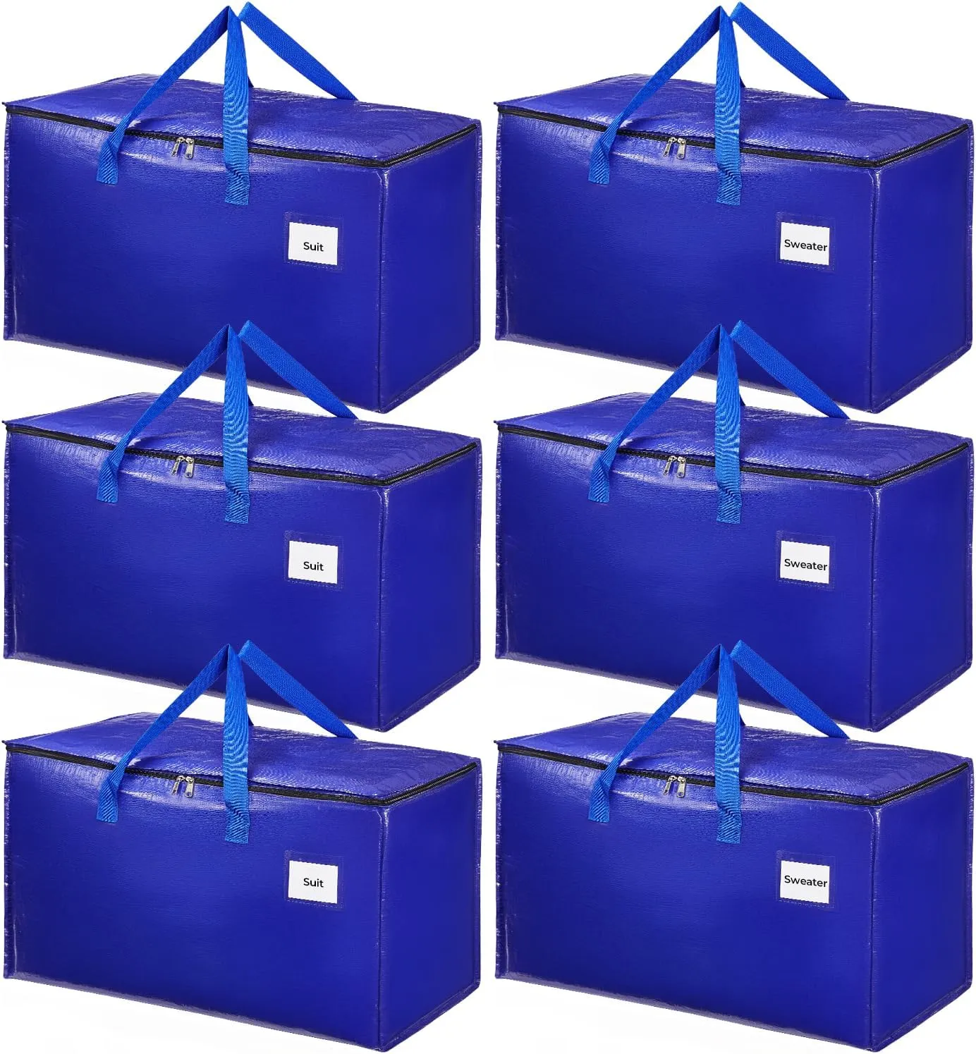 MUNBYN Extra Large Moving Bags, 6 Pack Heavy Duty Storage Bags with Strong Zippers and Handles, Collapsible Storage Totes Moving Supplies for Space Saving, Blue