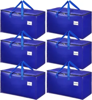 MUNBYN Extra Large Moving Bags, 6 Pack Heavy Duty Storage Bags with Strong Zippers and Handles, Collapsible Storage Totes Moving Supplies for Space Saving, Blue
