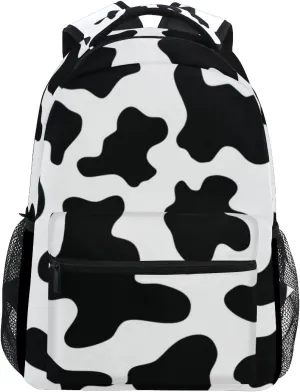 My Little Nest Casual School Backpack Black and White Cow Print Lightweight Travel Daypack for Women Men Rucksack College Shoulder Bag for Boys Girls Teenage