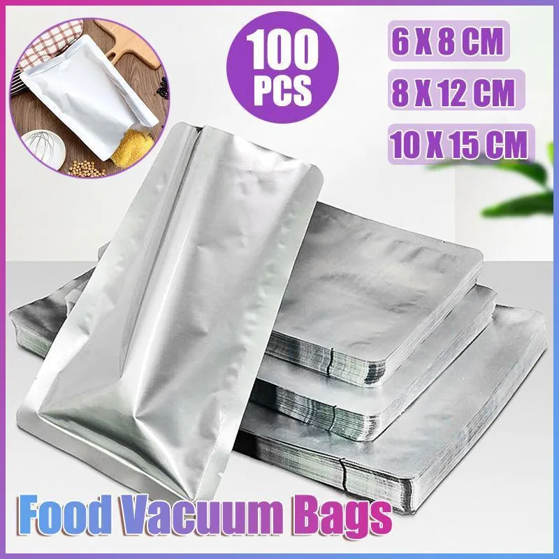 Mylar Heat Seal Vacuum Pouches 100PCS 3Sizes Silver