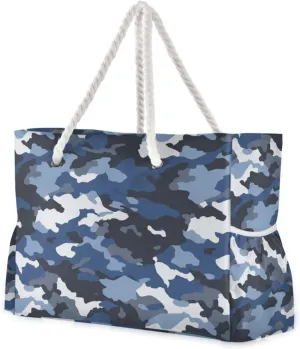 Navy Blue Camouflage Large Capacity Bag Travel Tote with side pocketes Tote Bag Large for beach&school&work