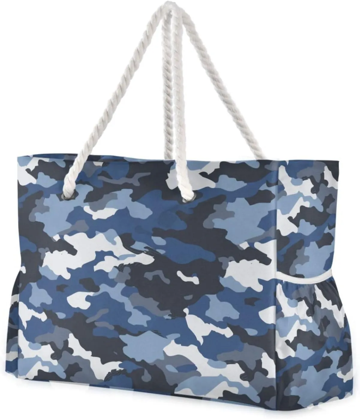 Navy Blue Camouflage Large Capacity Bag Travel Tote with side pocketes Tote Bag Large for beach&school&work