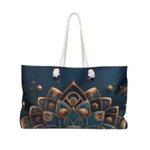 Navy Blue Weekender Bag with Gold Mandal Pattern