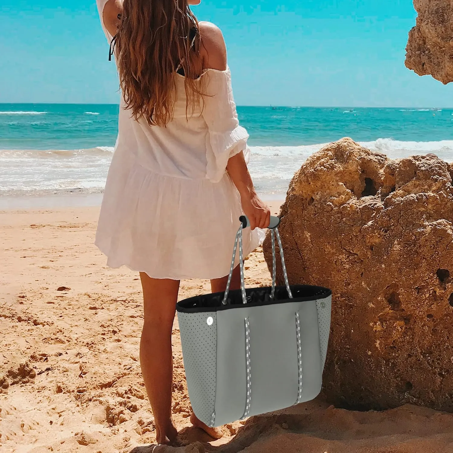 Neoprene Tote Bag - Large Travel Beach Pool Gym Handbag for Women & Men