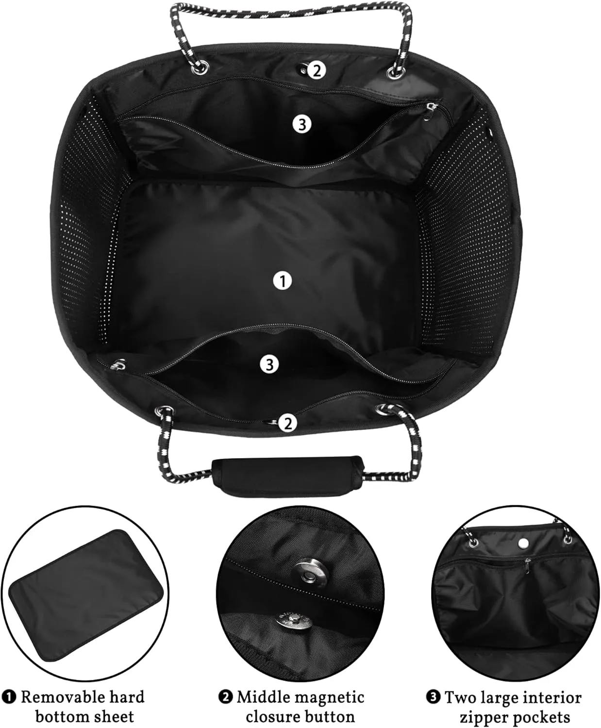 Neoprene Tote Bag - Large Travel Beach Pool Gym Handbag for Women & Men
