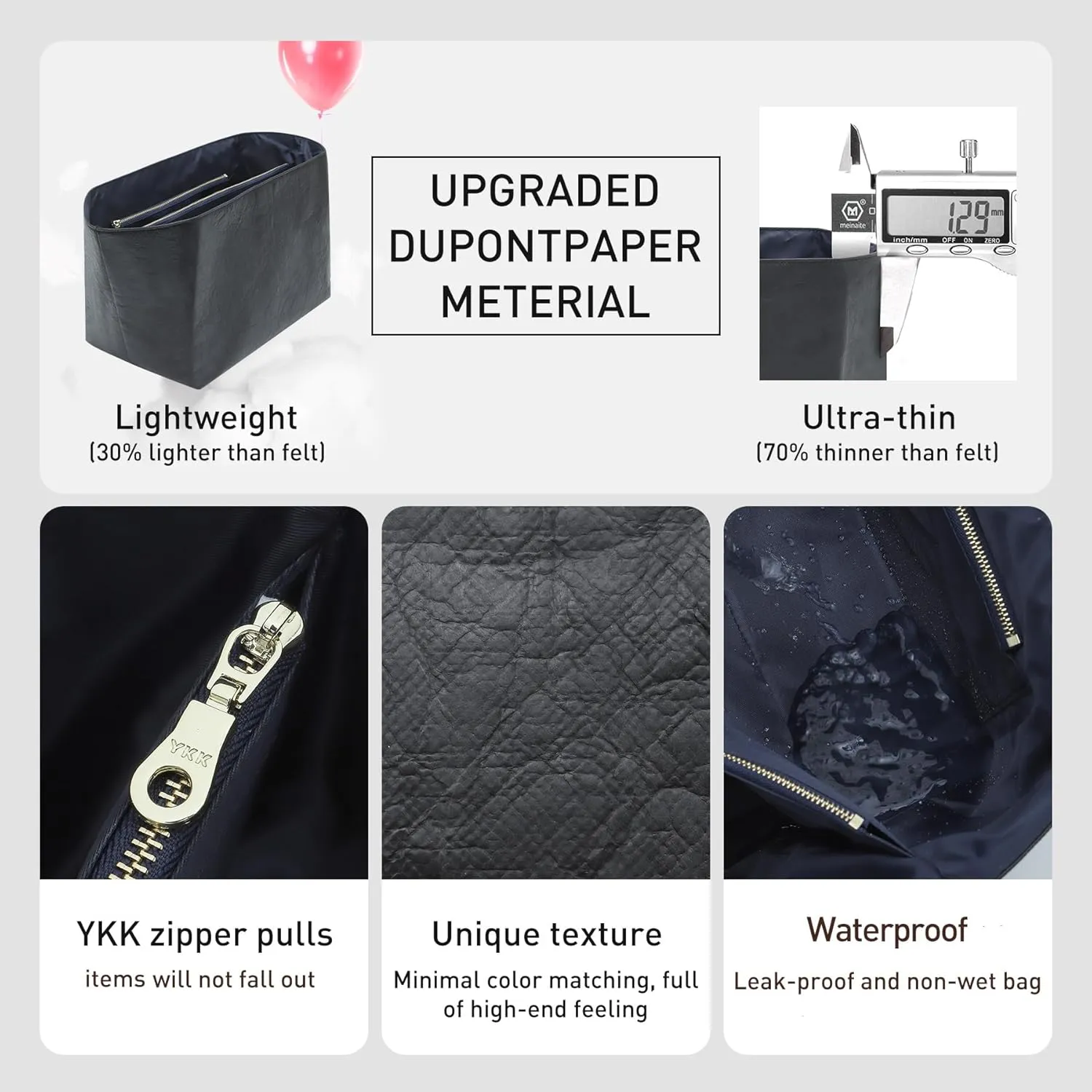 New DupontPaper Purse Organizer Insert Compatible with Longchamp Le Pliage Large Tote Handbag Insert (Black&Blue, Large)