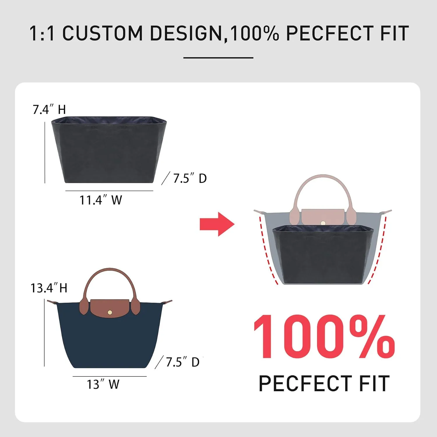 New DupontPaper Purse Organizer Insert Compatible with Longchamp Le Pliage Large Tote Handbag Insert (Black&Blue, Large)