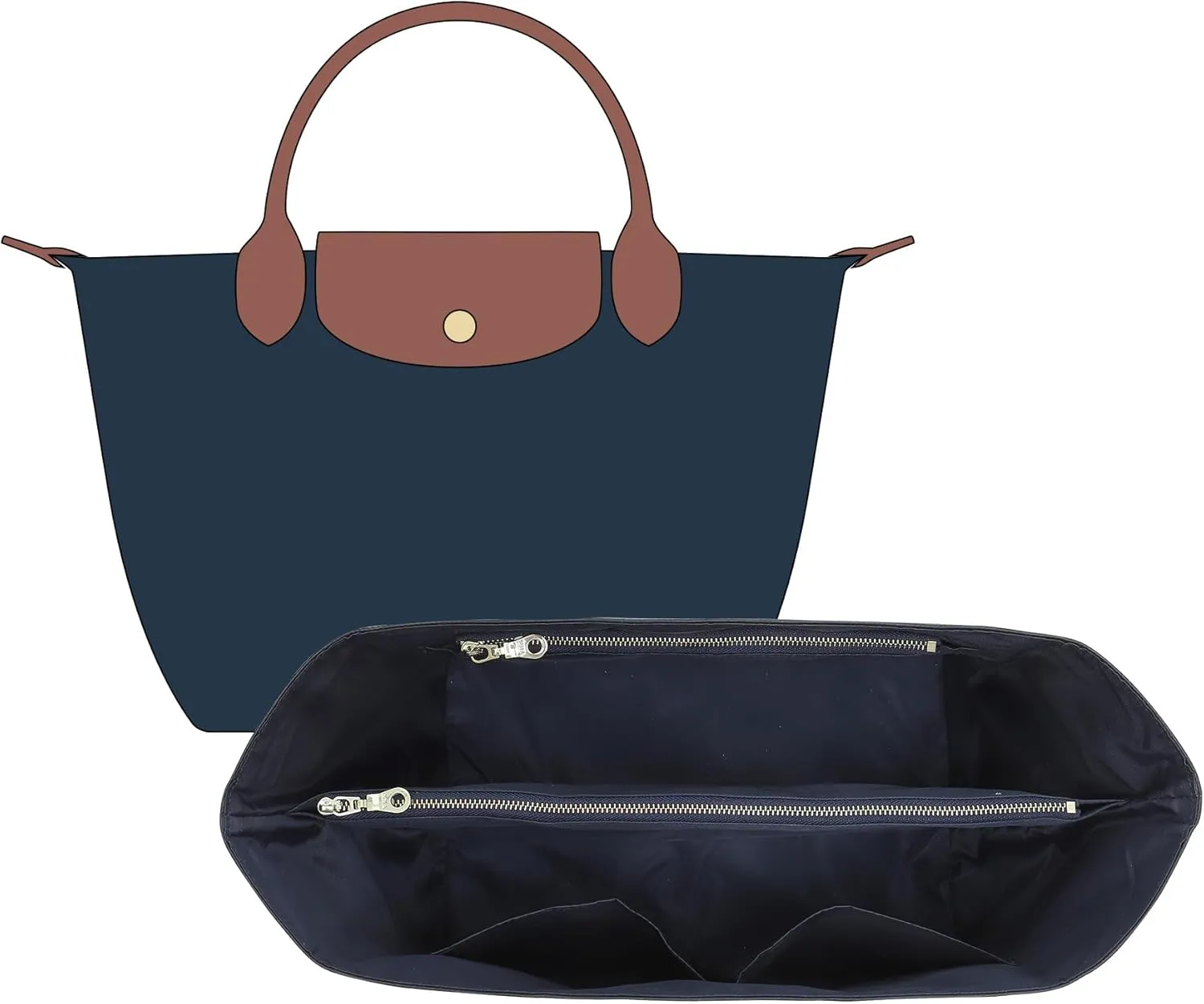 New DupontPaper Purse Organizer Insert Compatible with Longchamp Le Pliage Large Tote Handbag Insert (Black&Blue, Large)
