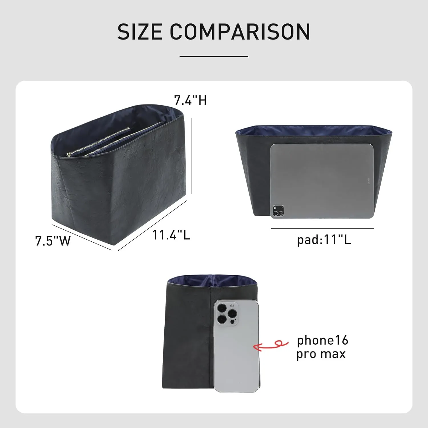 New DupontPaper Purse Organizer Insert Compatible with Longchamp Le Pliage Large Tote Handbag Insert (Black&Blue, Large)