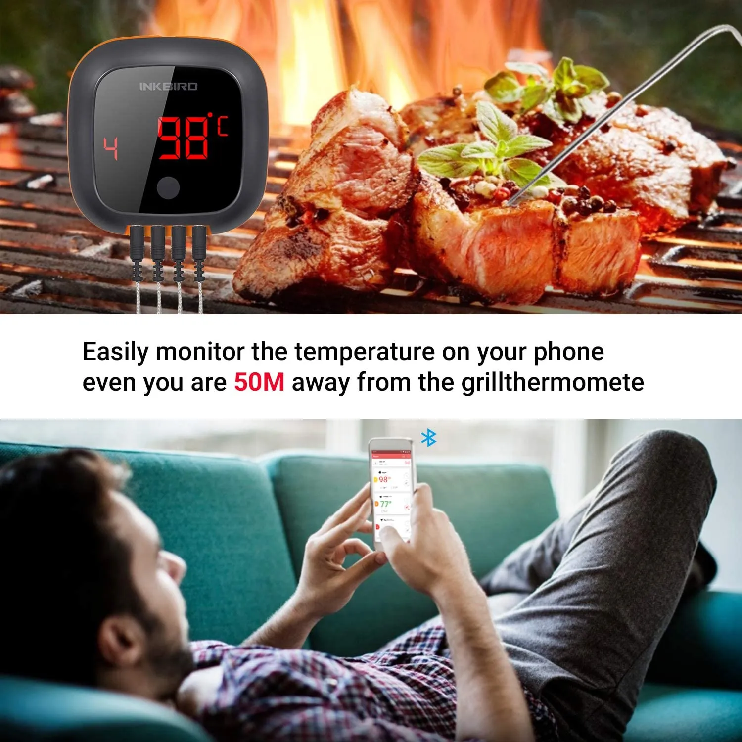 New Inkbird IBT-4XS BBQ Thermometer Bluetooth Meat Thermometers, 150ft Wireless Bluetooth BBQ Thermometer with 4 Probes Thermometer! RETAILS $75 