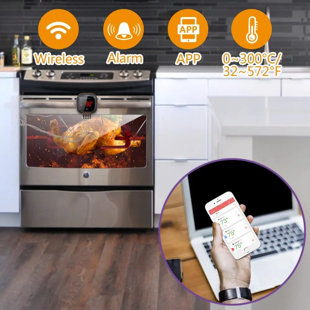 New Inkbird IBT-4XS BBQ Thermometer Bluetooth Meat Thermometers, 150ft Wireless Bluetooth BBQ Thermometer with 4 Probes Thermometer! RETAILS $75 
