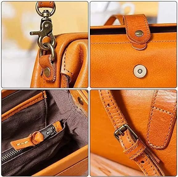 New Premium Leather Retro Handmade Bag Unique Opening Small Cross Body Shoulder Bag Vintage Doctor Bag for Women