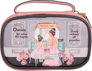 NICOLE LEE Amparo Small Fashion Jewelry Organizer Handbag, Earring and Ring Holders, Extra Zip Pocket, Travel Case (Double Queens)