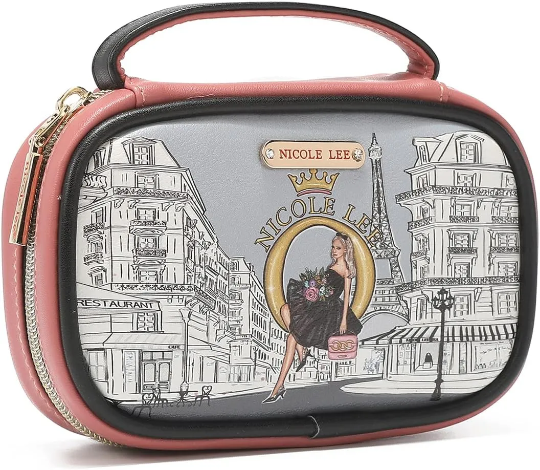 NICOLE LEE Amparo Small Fashion Jewelry Organizer Handbag, Earring and Ring Holders, Extra Zip Pocket, Travel Case (Dreaming The City)