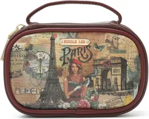 NICOLE LEE Amparo Small Fashion Jewelry Organizer Handbag, Earring and Ring Holders, Extra Zip Pocket, Travel Case (Paris Fashion Week)