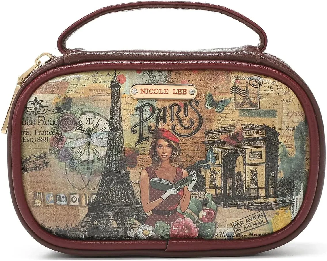NICOLE LEE Amparo Small Fashion Jewelry Organizer Handbag, Earring and Ring Holders, Extra Zip Pocket, Travel Case (Paris Fashion Week)