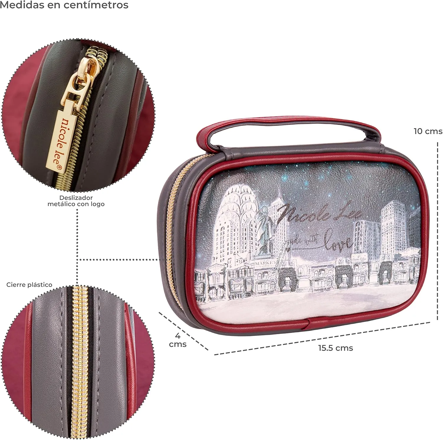 NICOLE LEE Amparo Small Fashion Jewelry Organizer Handbag, Earring and Ring Holders, Extra Zip Pocket, Travel Case (Sara is Soft but Strong)