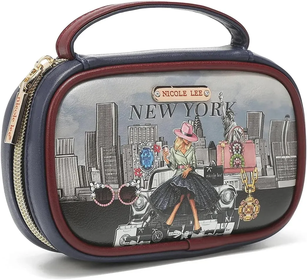 NICOLE LEE Amparo Small Fashion Jewelry Organizer Handbag, Earring and Ring Holders, Extra Zip Pocket, Travel Case (Success in New York)