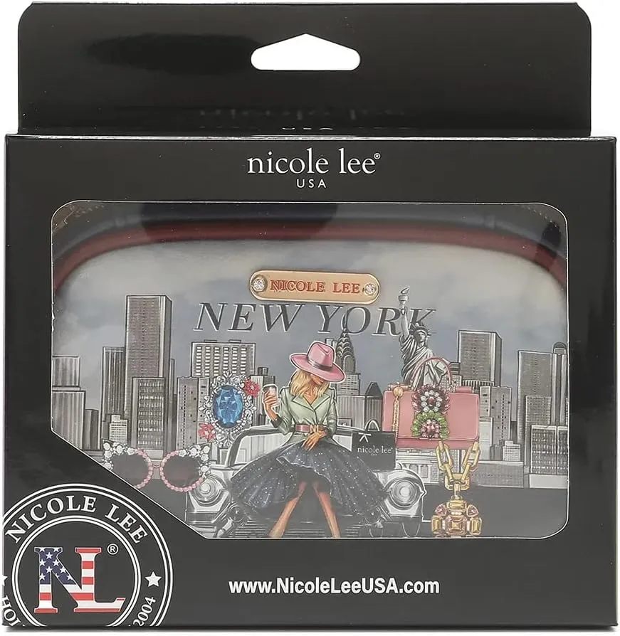 NICOLE LEE Amparo Small Fashion Jewelry Organizer Handbag, Earring and Ring Holders, Extra Zip Pocket, Travel Case (Success in New York)