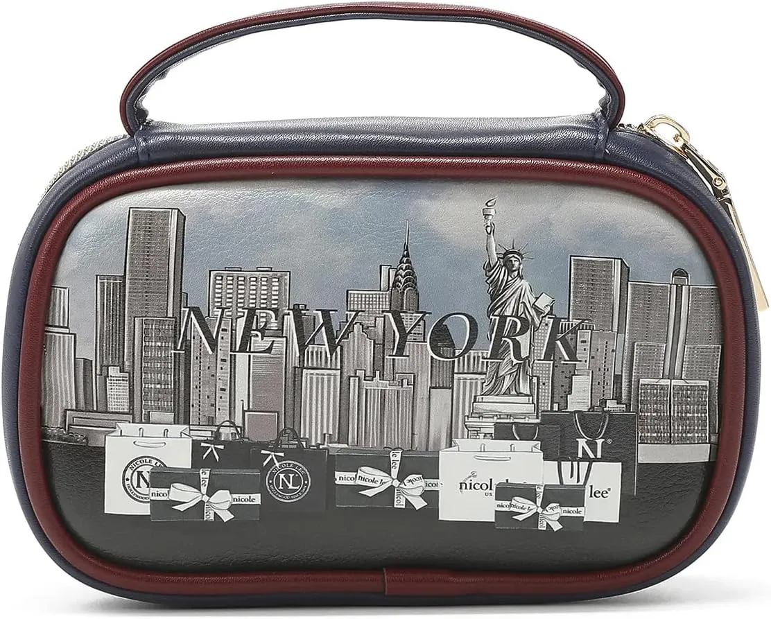 NICOLE LEE Amparo Small Fashion Jewelry Organizer Handbag, Earring and Ring Holders, Extra Zip Pocket, Travel Case (Success in New York)