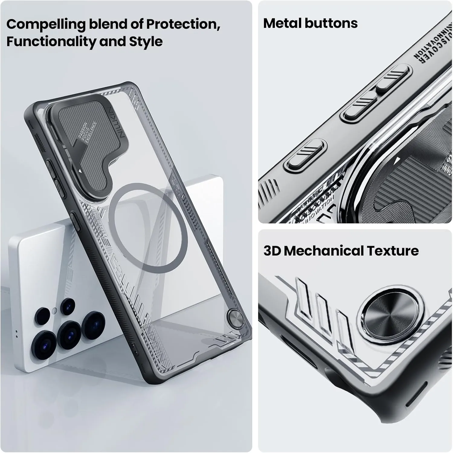 Nillkin Magnetic for Galaxy S25 Ultra Case Clear, Compatible with Magsafe, Never Yellow & Biodegradable Material, Translucent Case with Kickstand & Camera Cover for Samsung Galaxy S25 Ultra, Black