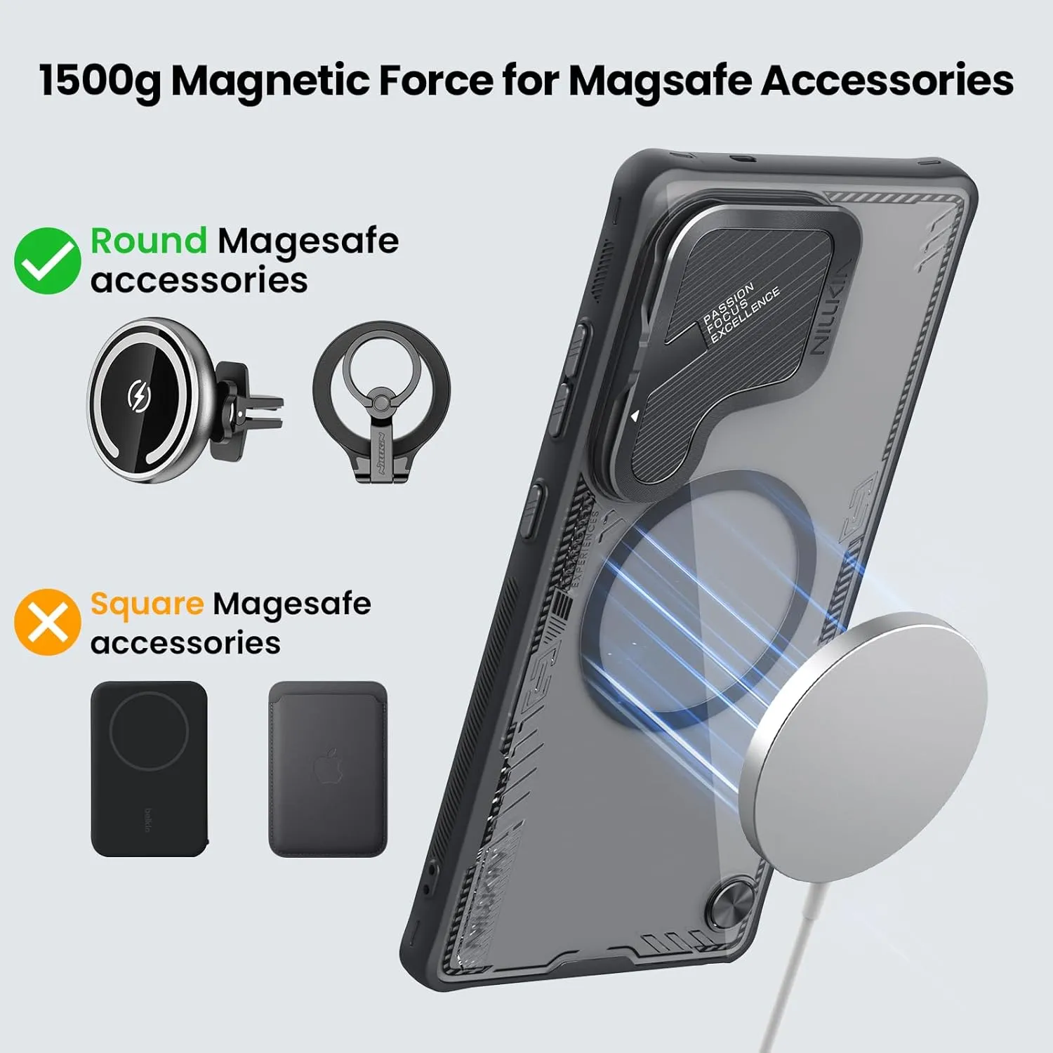 Nillkin Magnetic for Galaxy S25 Ultra Case Clear, Compatible with Magsafe, Never Yellow & Biodegradable Material, Translucent Case with Kickstand & Camera Cover for Samsung Galaxy S25 Ultra, Black