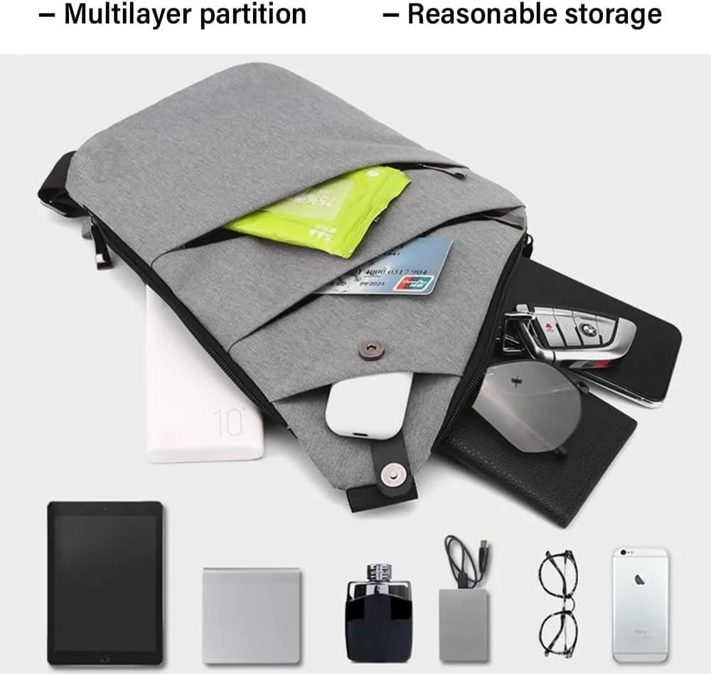 North Carry Slim Sling Bag,Anti-Theft Waterproof Shoulder Backpack Chest Crossbody Bag for Men Women (GREY Right)