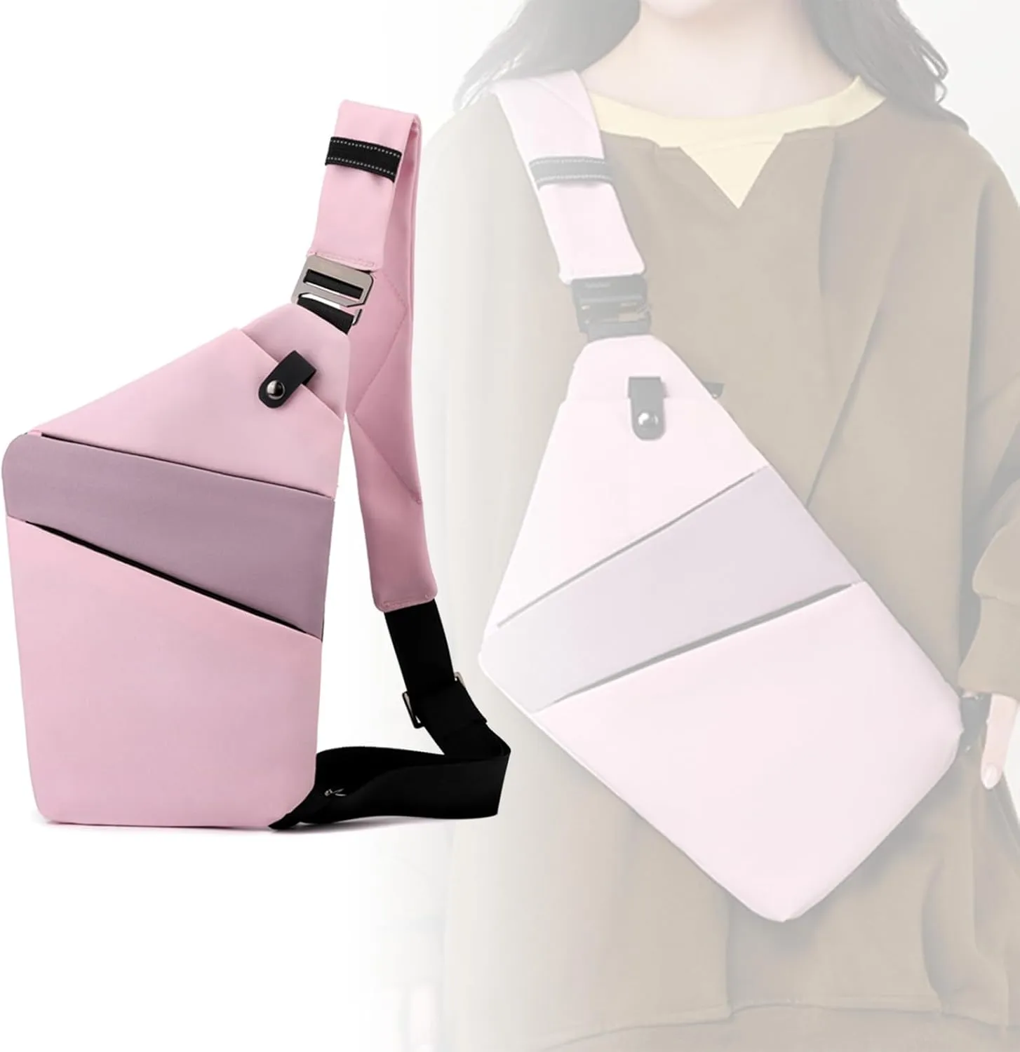 North Carry Slim Sling Bag,Anti-Theft Waterproof Shoulder Backpack Chest Crossbody Bag for Men Women (Right Pink)