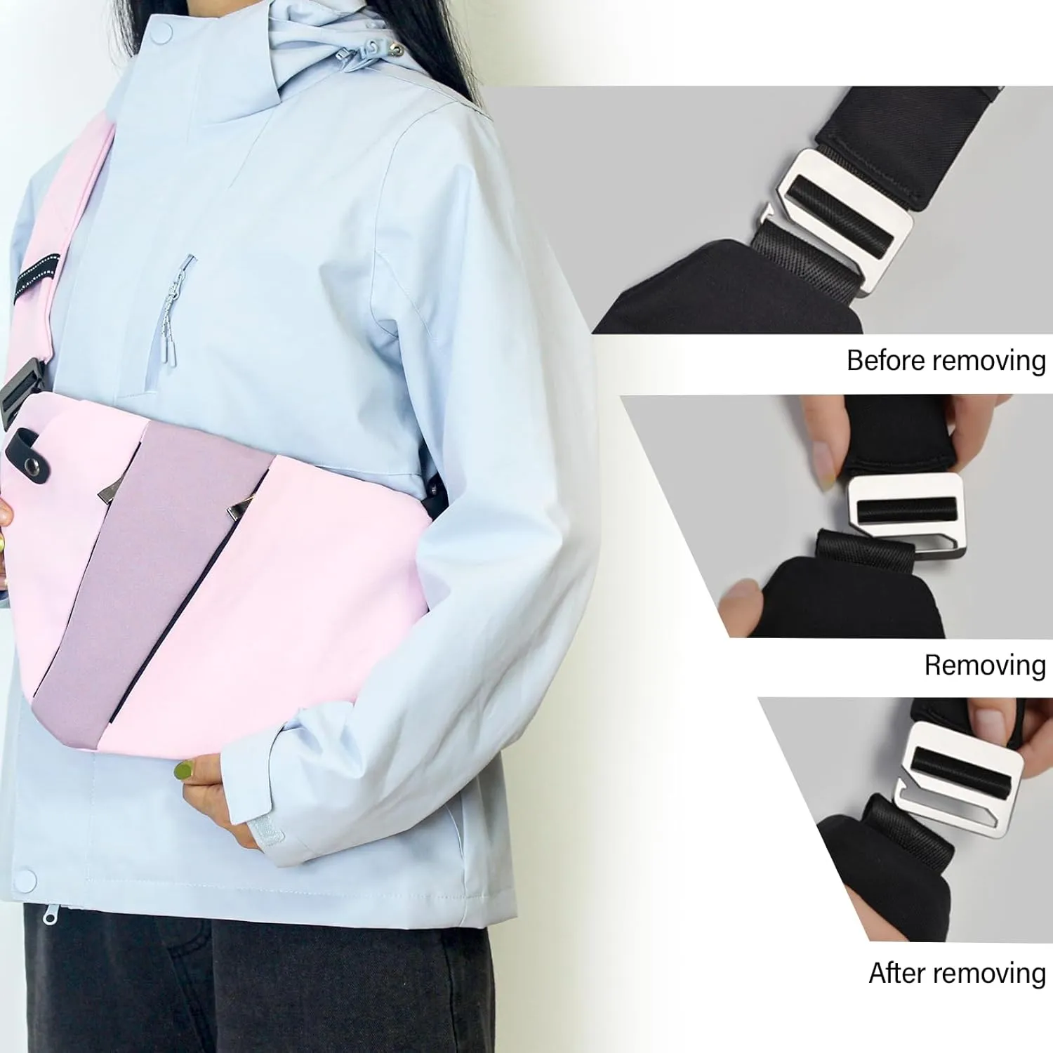 North Carry Slim Sling Bag,Anti-Theft Waterproof Shoulder Backpack Chest Crossbody Bag for Men Women (Right Pink)