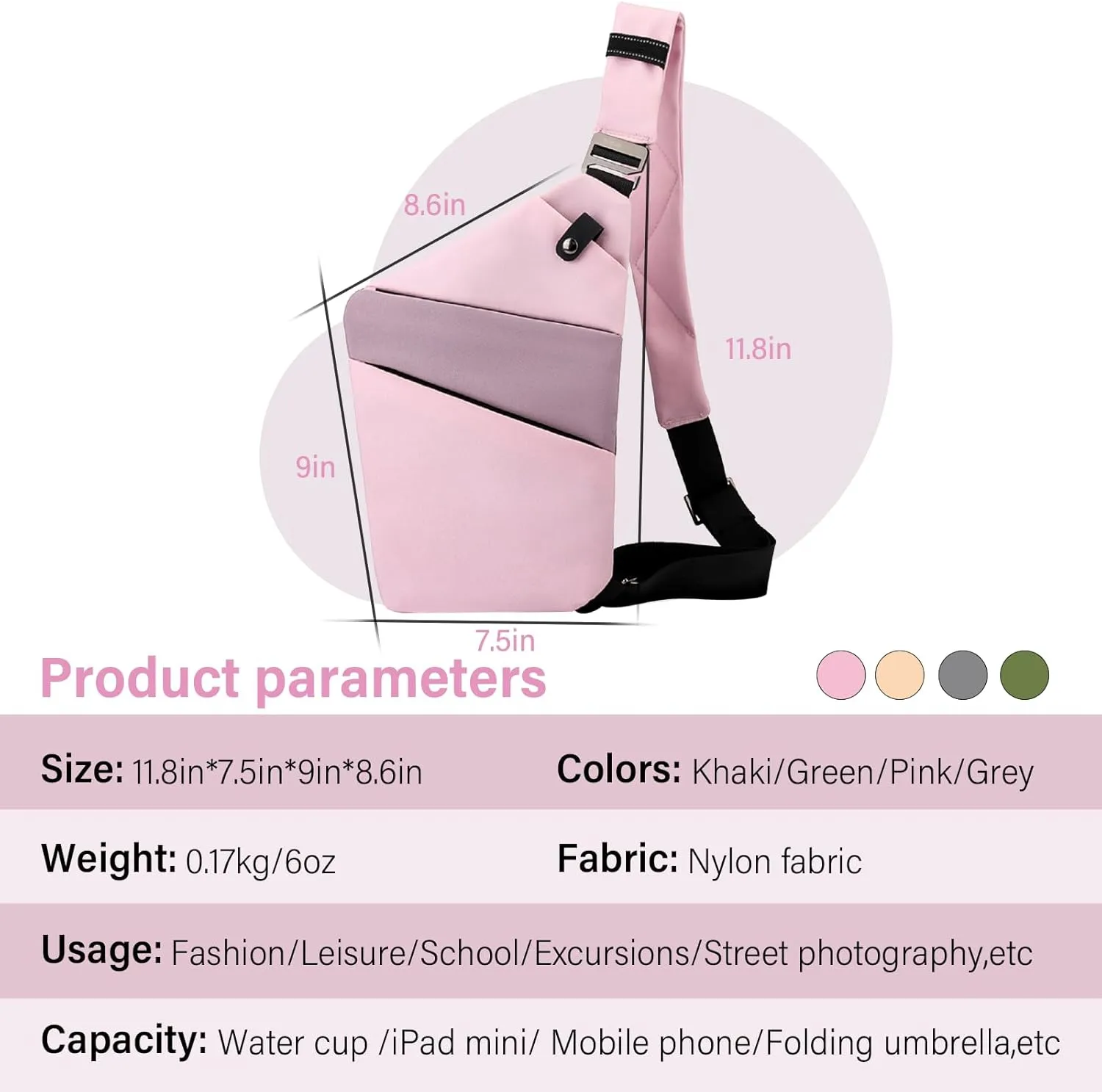 North Carry Slim Sling Bag,Anti-Theft Waterproof Shoulder Backpack Chest Crossbody Bag for Men Women (Right Pink)