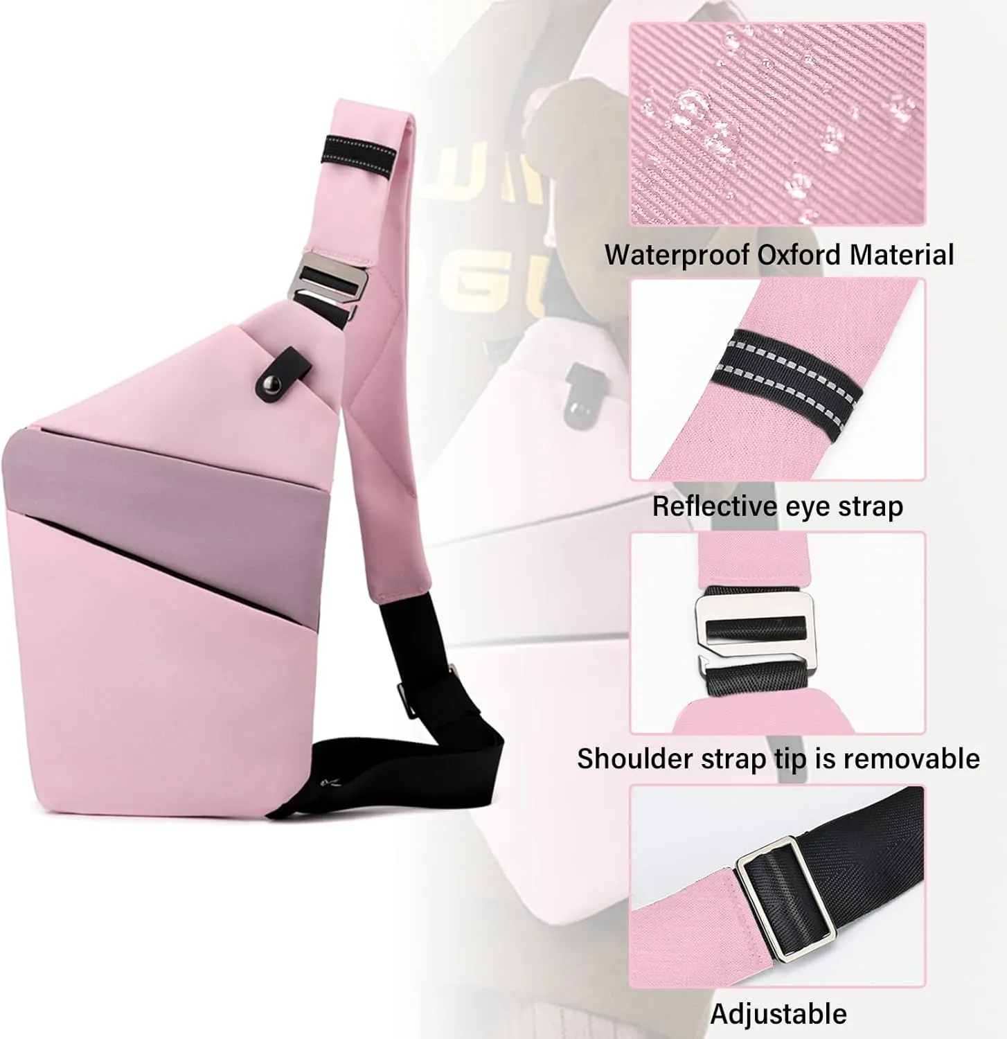 North Carry Slim Sling Bag,Anti-Theft Waterproof Shoulder Backpack Chest Crossbody Bag for Men Women (Right Pink)
