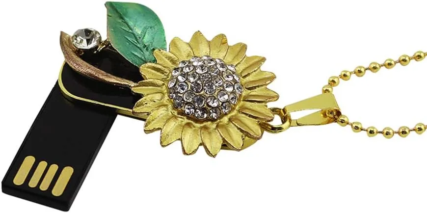Novelty Cool Sunflower Shape 32GB USB 2.0 Flash Drive Diamond Crystal Memory Stick Pen Drive Flash Disk Thumb Drive