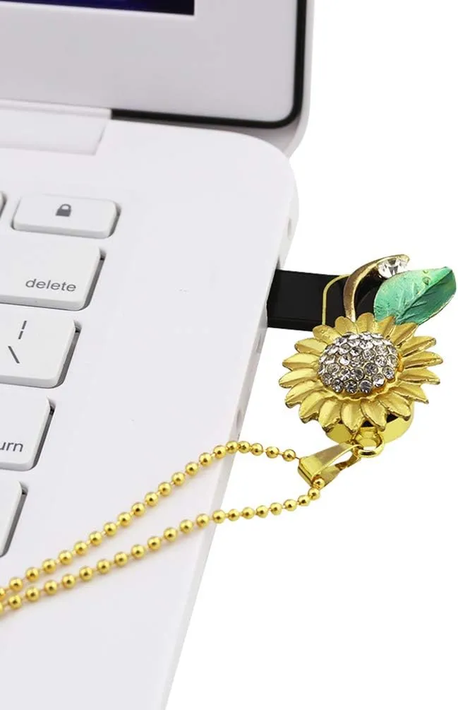 Novelty Cool Sunflower Shape 32GB USB 2.0 Flash Drive Diamond Crystal Memory Stick Pen Drive Flash Disk Thumb Drive