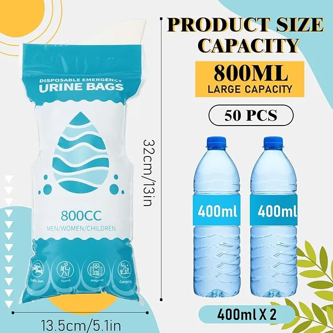 Nuogo 50 Pcs Disposable Urinal Bag Portable Camping Pee Bags Unisex Female Urinal Vomit Bags for Travel, Camping, Hiking for Women Men Kids Patient