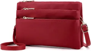 Nylon Small Cross Body Bags for Women Multi Pockets Phone Shoulder Bag Travel Mini Handbag Ladies Cross Body Bag (Wine Red)