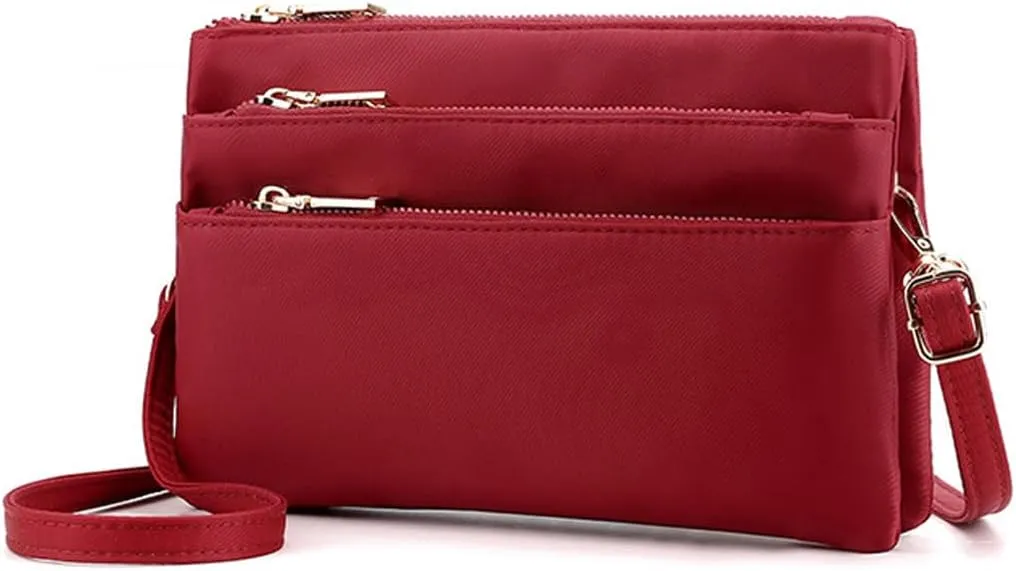 Nylon Small Cross Body Bags for Women Multi Pockets Phone Shoulder Bag Travel Mini Handbag Ladies Cross Body Bag (Wine Red)