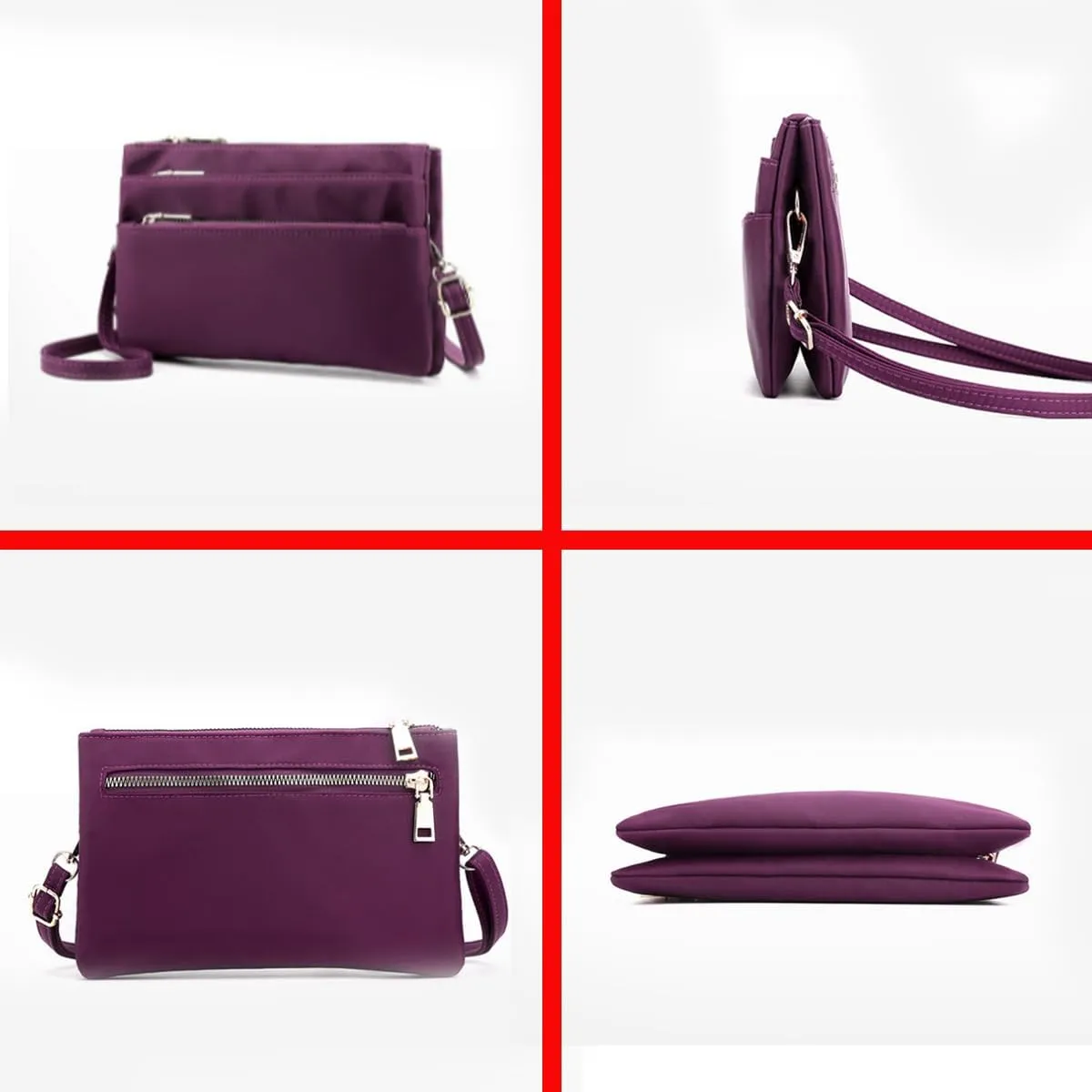 Nylon Small Cross Body Bags for Women Multi Pockets Phone Shoulder Bag Travel Mini Handbag Ladies Cross Body Bag (Wine Red)
