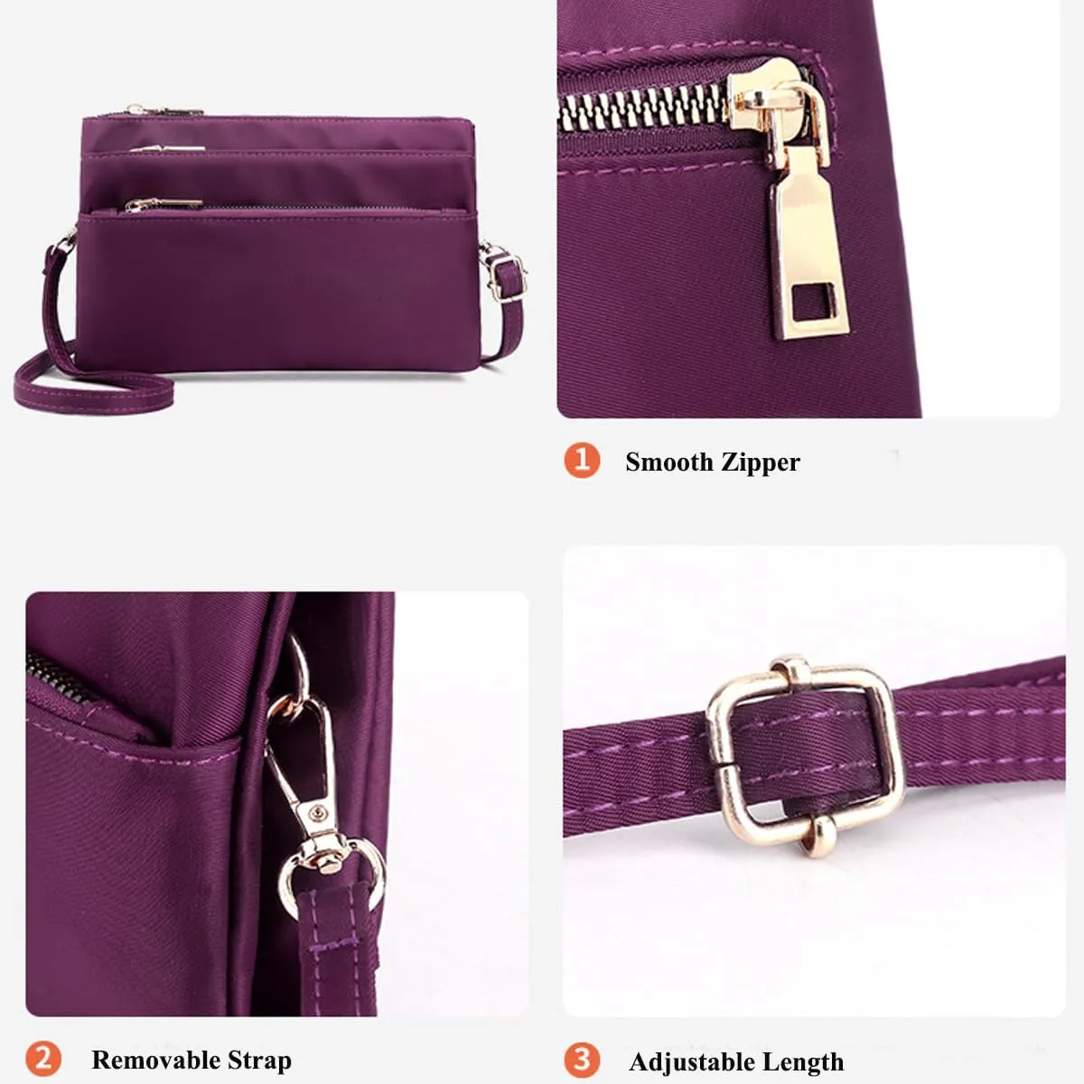 Nylon Small Cross Body Bags for Women Multi Pockets Phone Shoulder Bag Travel Mini Handbag Ladies Cross Body Bag (Wine Red)