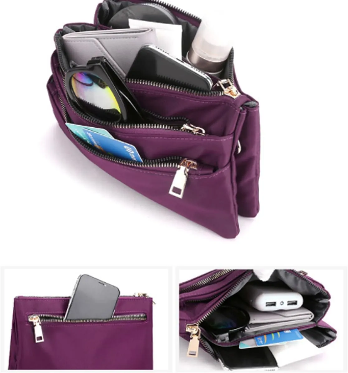 Nylon Small Cross Body Bags for Women Multi Pockets Phone Shoulder Bag Travel Mini Handbag Ladies Cross Body Bag (Wine Red)