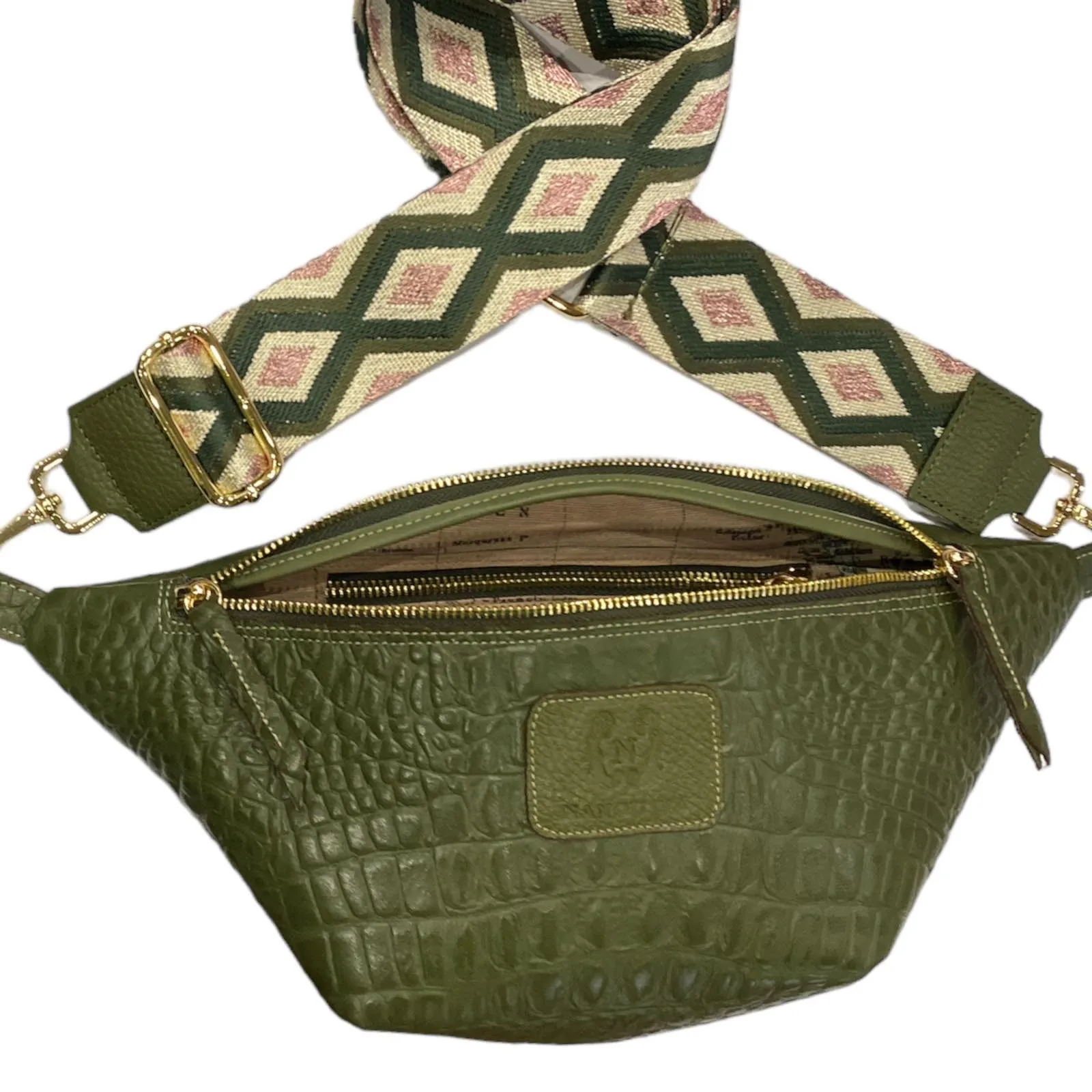 OLIVE GREEN 3D LEATHER REGURAL BELT BAG